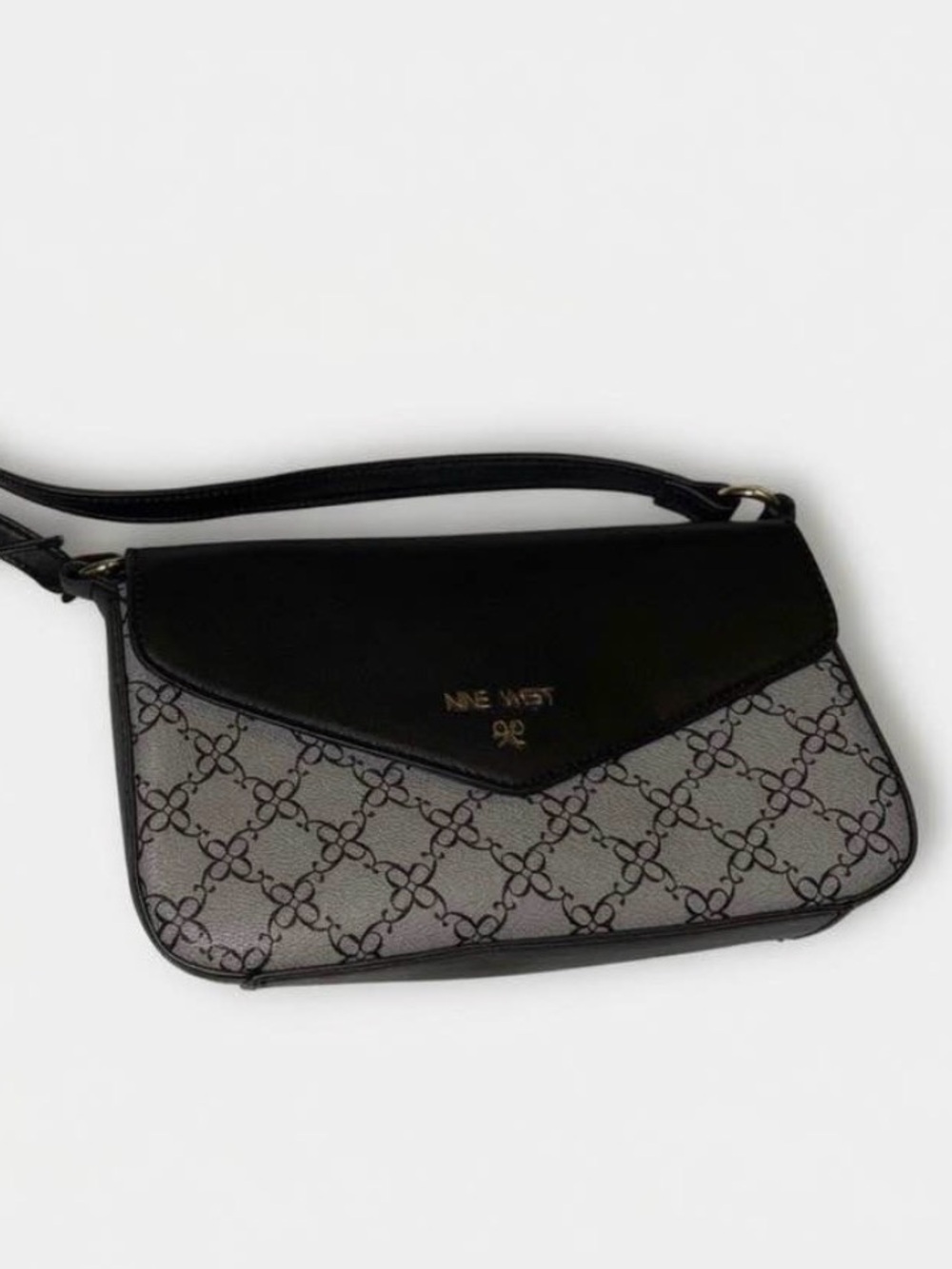 Nine West Black and Gray Logo-Print Crossbody Shoulder Bag